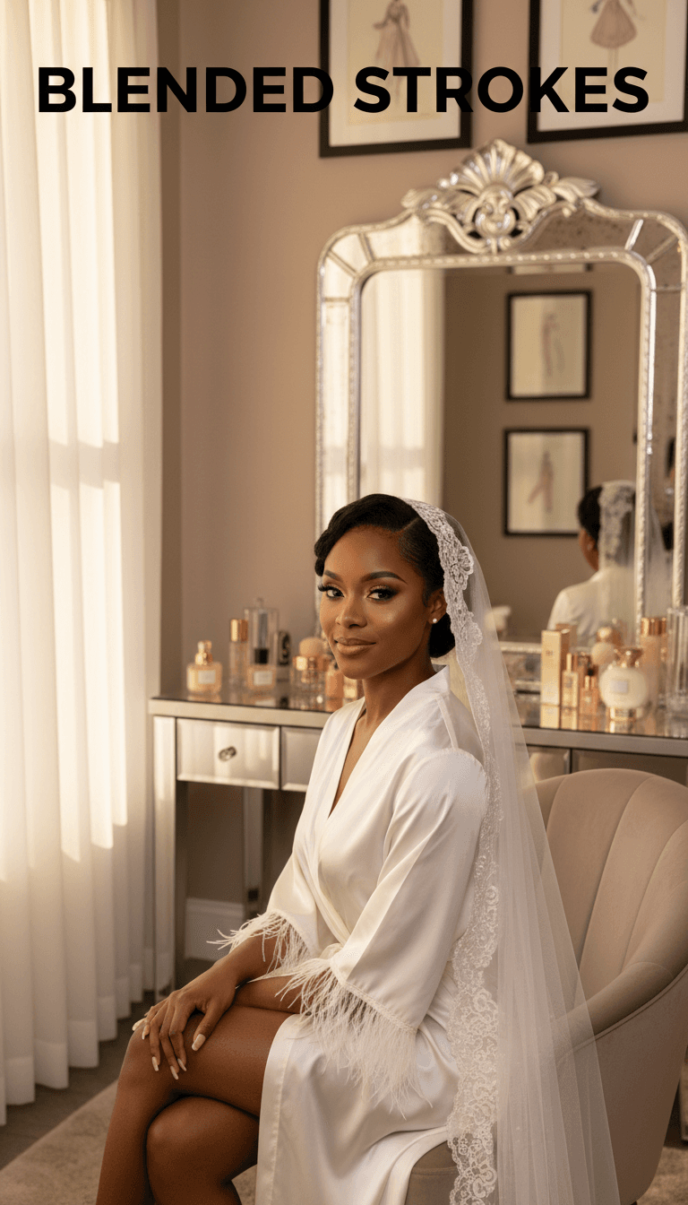 Luxury makeup artist applying makeup to client at vanity with warm lighting