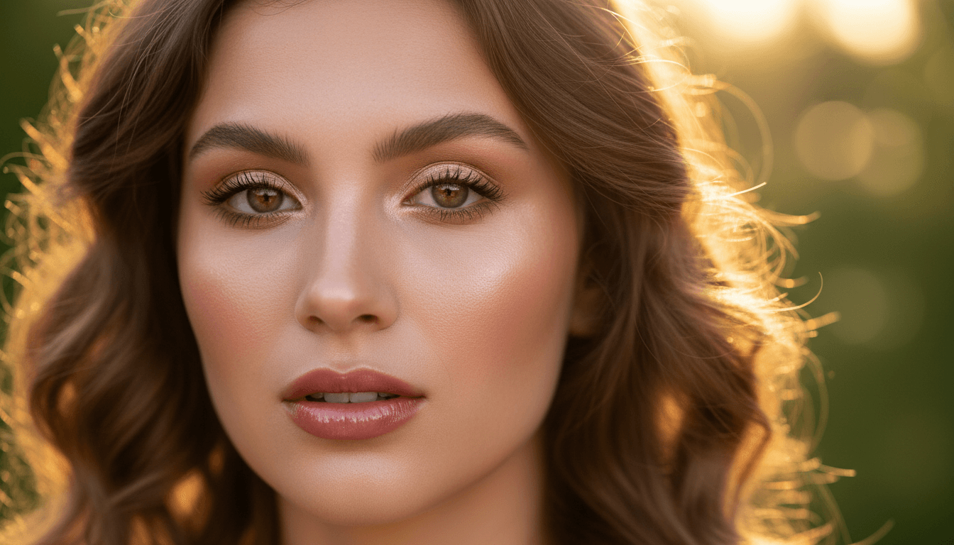 Woman with natural luminous makeup and glowing complexion