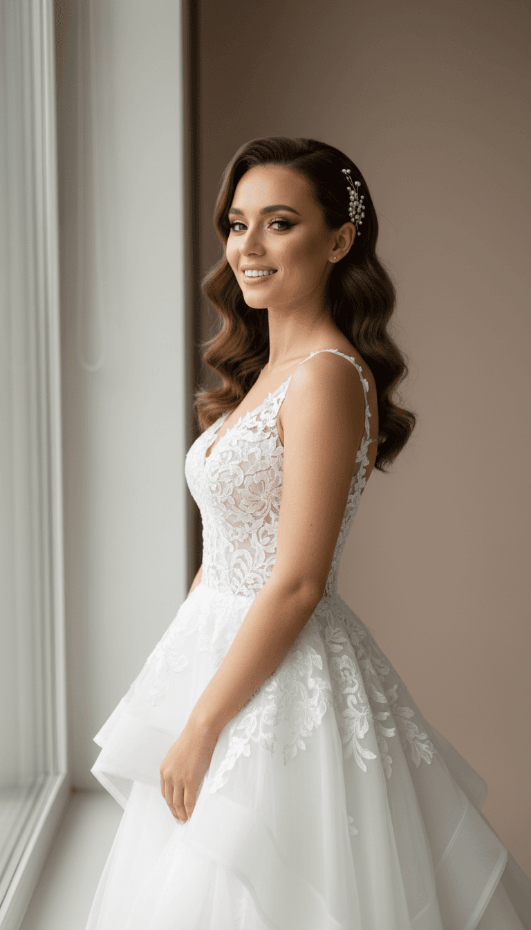Full glam bridal look with warm tones