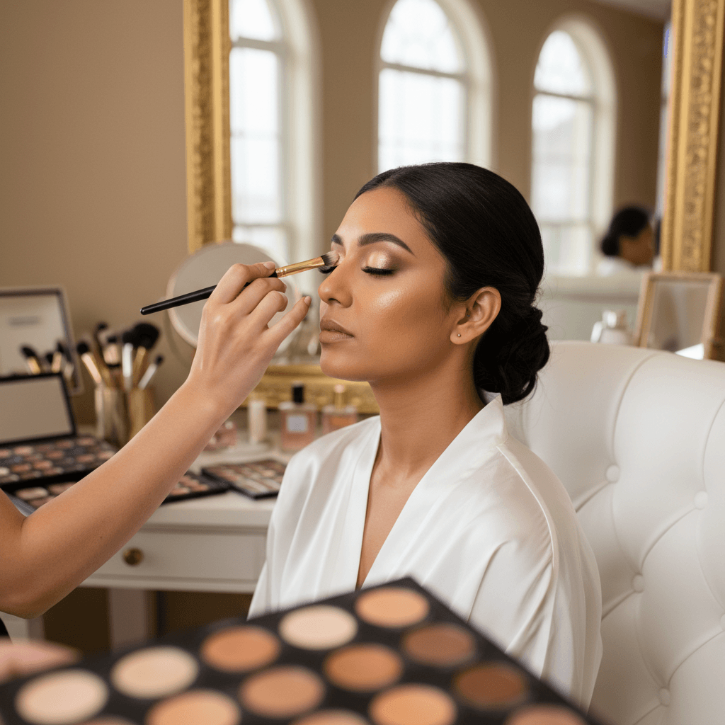 Bridal makeup with soft romantic glow