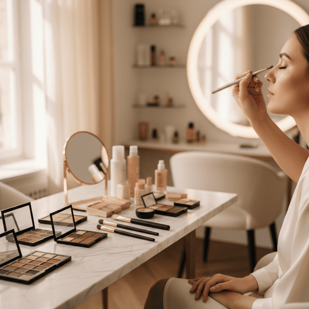 Nina Sanchez applying luxury makeup with precision and artistry